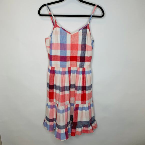 Maison Jules RWB Plaid Fit Flare Dress Sz Medium - Picture 1 of 6